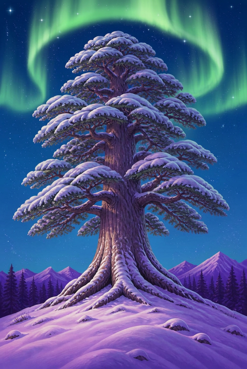 Cover art for Aurora Forest: Northern Lights above the Great Pine in a snow-covered Nordic forest
